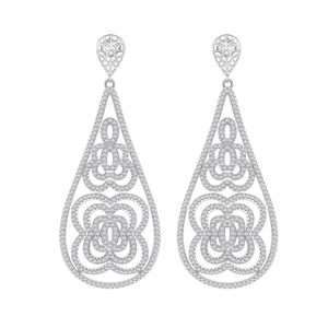 Luxury S925 silver water drop dangle earrings with micro-pave floral pattern design