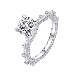 7mm round brilliant cut ring with channel set diamonds and milgrain detailing