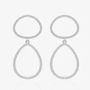 Boucles d'Oreilles Pendantes Géométriques Double Anneau en Argent Sterling 925 Pour Femmes Strass Incrusté Minimaliste