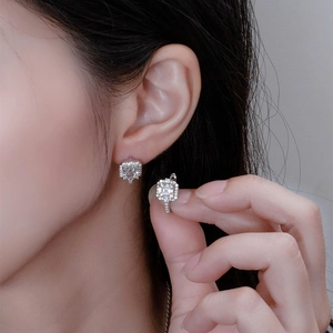 Elegant 925 sterling silver square halo stud earrings with brilliant cubic zirconia stones