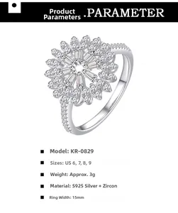 Detailed view of S925 silver sunflower ring with micro-pave cubic zirconia crystals