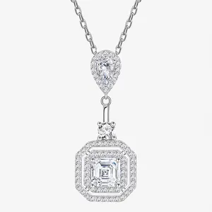 Collier Pendentif Halo en Argent Sterling 925 avec Strass Taille Carrée pour Femme Élégant Luxe Bijoux