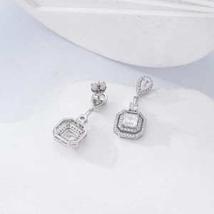 925 Sterling Silber Ohrstecker mit quadratischem Heiligenschein und weißem Prinzessschliff