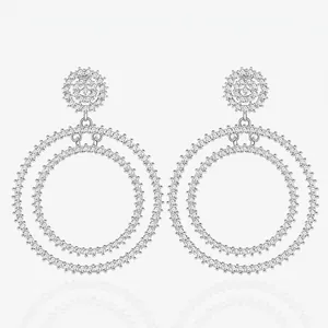 S925 Sterling Silver Double Hoop Stud Earrings For Women Micro Pave Rhinestone Exaggerated Geometric Circle Dangle Earrings Jewelry