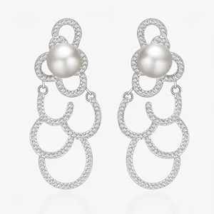 Boucles D Oreilles Pendantes Künstliche Perles Avec Tige En Argent 925 Anneaux Cascade Zircone Élégantes Pour Femmes