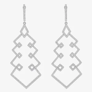 S925 Sterling Silver Christmas Tree Rhombus Dangle Earrings For Women Luxurious Geometric Zirconia Inlaid Banquet Party Jewelry