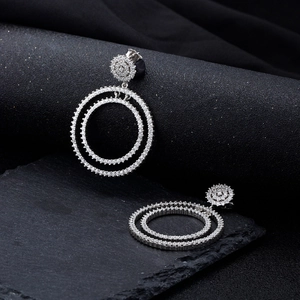 Silver S925 sterling silver hoop earrings with micro-pave cubic zirconia crystals