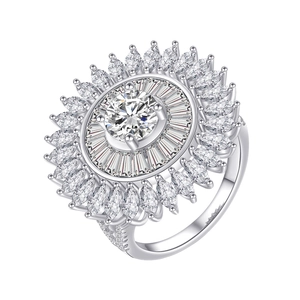 Bague tournesol en argent sterling avec pierres brillantes rondes et taille marquise