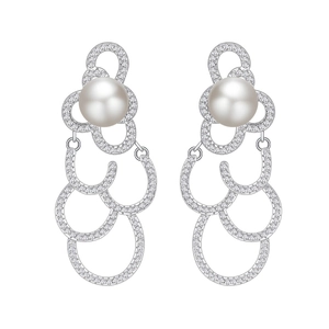 Élégantes boucles d'oreilles longues en perles argent 925 avec zircons scintillants sertis