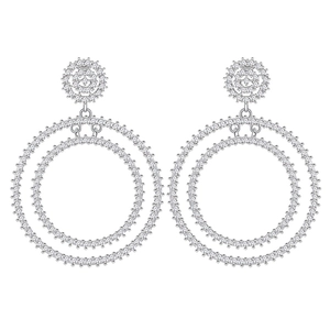 Elegant S925 silver double circle earrings with full micro-pave white crystals