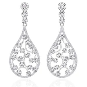 Luxurious 925 Sterling Silver Water Drop Earrings For Women Hollow Scroll Pattern Inlaid Zirconia Elegant Evening Jewelry Gift