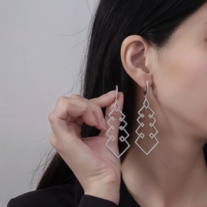 Luxurious S925 silver Christmas tree shaped long drop earrings with sparkling zircon