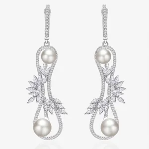 Élégantes Boucles d'Oreilles Pendantes Infini en Argent Sterling 925 Pour Femmes Luxe Künstliche Perle de Coquille Et Zircone Longues Boucles d'Oreilles Bijoux