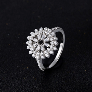 Elegant S925 sterling silver flower ring with micro-set zircon in a sunburst design