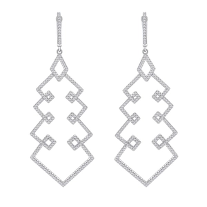 Luxurious geometric S925 silver Christmas tree drop earrings with sparkling zircon stones