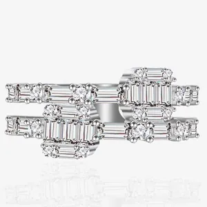 S925 Sterling Silver Double Layer Geometric Ring For Women Inlaid With Zirconia Sparkling Luxurious Niche Design Jewelry Ring