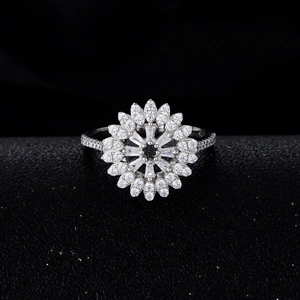 Sparkling S925 sterling silver flower ring with micro-paved cubic zirconia stones