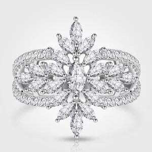 S925 Sterling Silver Wheat Ear Ring For Women Full Zirconia Inlaid Luxury Radiant Floral Statement Ring Fashion Jewelry Gift