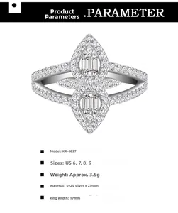Detailed S925 silver ring specifications with teardrop zircon pavé design and parameters