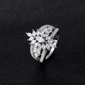 Sparkling S925 sterling silver wheat ear ring with marquise cut cubic zirconia