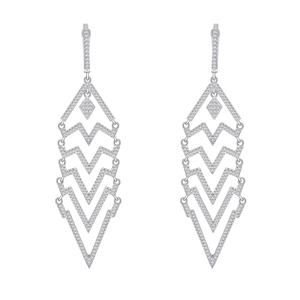 Sparkling S925 silver long fringe earrings with geometric triangles and pave-set zircons