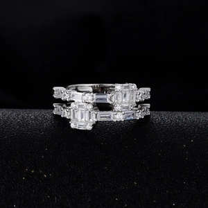 Elegant S925 silver ring featuring 5A cubic zirconia stones with a modern layered design