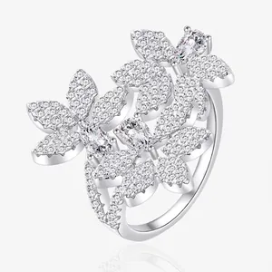 Bague en Argent Sterling S925 Forme de Pétale de Feuille pour Femme Exquise Micro Incrustée de Strass Bijoux de Luxe