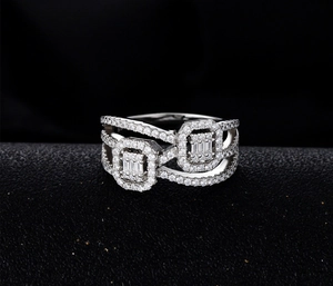Macro shot of S925 sterling silver multilayer ring with micro-pave cubic zirconia