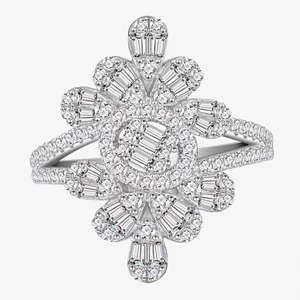 Luxury 925 Sterling Silver Floral Ring For Women Micro Pave Zirconia Snowflake Sparkly Wedding Party Statement Jewelry Finger Ring