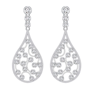 Elegant S925 sterling silver drop earrings with intricate filigree and white gemstones