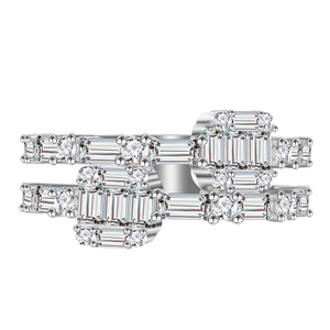 Elegant multi-layer S925 silver ring with baguette and round 5A zircon stones