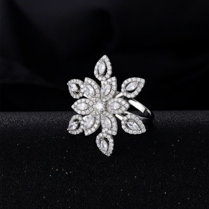 Micro-paved snowflake ring in silver finish with sparkling marquise-cut zircon stones