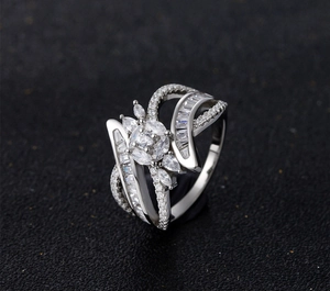 Close-up of luxury S925 silver ring featuring multi-layer channel-set zirconia stones