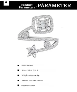 Detailed view of S925 sterling silver multi-layer star ring with cubic zirconia stones