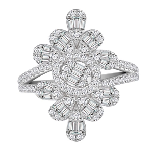 Exquisite S925 silver floral ring with intricate micro-pave diamond petals on white background