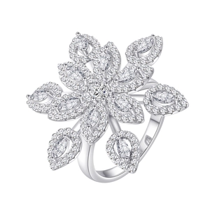Luxury S925 silver flower ring with micro-paved diamonds and marquise cut zircon stones