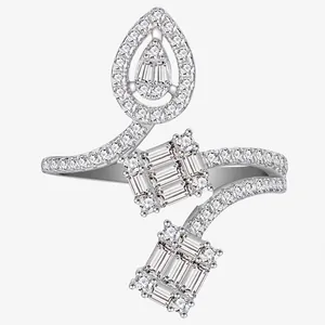 Bague en Argent Sterling 925 Créative pour Femme Luxueux Zirconia Micro Pave Géométrique Goutte d'Eau Rectangulaire Bague de Mariage Bijoux