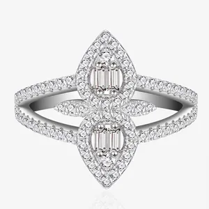 925 Sterling Silver Water Drop Ring Micro Pave Zirconia Double Layer Baguette Cut Fashion Jewelry Gift For Women