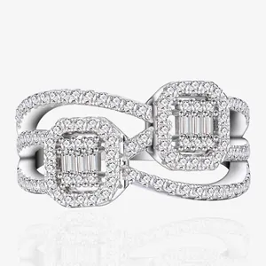 925 Sterling Silver Double Square Halo Rhinestone Ring For Women Interwoven Multi-Layer Line Fashion Luxury Jewelry Ring