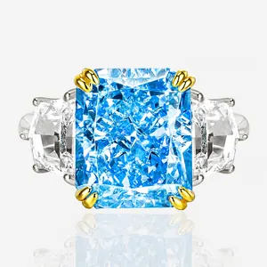S925 Sterlingsilber Radiant Schliff Drei Steine Ring Für Damen Luxus Strass Eingelegt Verlobung Hochzeit Party Mode Schmuck Ring