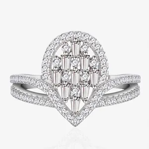 Luxury S925 Sterling Silver Crown Teardrop Ring For Women Micro Pave Rhinestone Fashion Jewelry Elegant Wedding Party Ring