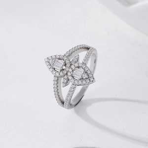 925 silver double-layered open ring with micro-paved teardrop-shaped zircons