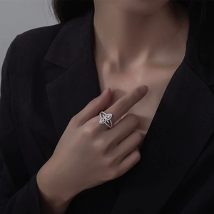 Sparkling 925 sterling silver drop ring with micro-paved marquise zircons for women