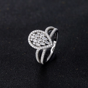 Sparkling S925 sterling silver crown ring with teardrop zirconia in a micro-pave setting