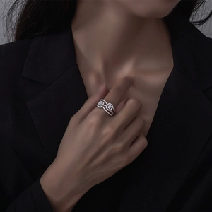 Luxury S925 sterling silver multi-layer crisscross ring with micro-pave cluster diamonds