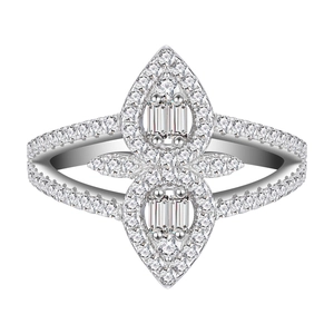 Sparkling S925 sterling silver double-layer ring with micro-pave pear-shaped water drops