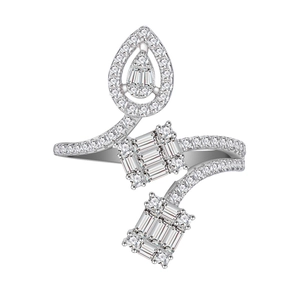 Bague S925 en argent sterling avec cristaux taille poire et baguette en micro-pavage