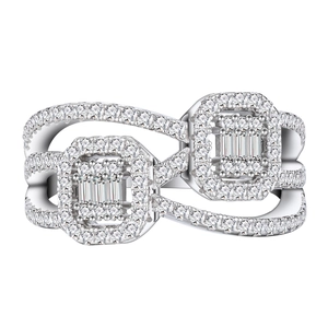 S925 sterling silver multi-layer crisscross ring with micro-paved rectangle diamonds