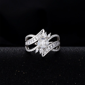 Multi-layer S925 sterling silver ring with brilliant channel-set zircon flower clusters