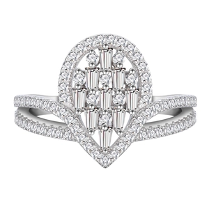 Sparkling S925 silver crown pear-shaped ring with pavé diamonds and V-split band